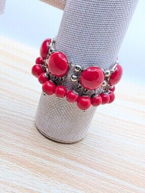 Red Beaded Statement Bracelet